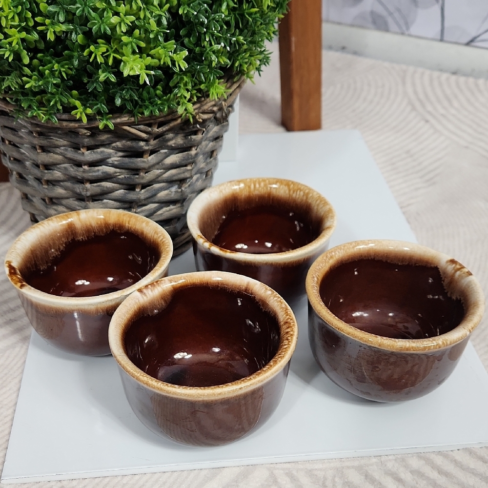Set of 4 Vintage McCoy Brown Drip Glaze Ramekins Custard Cups #7010 - Picture 2 of 5